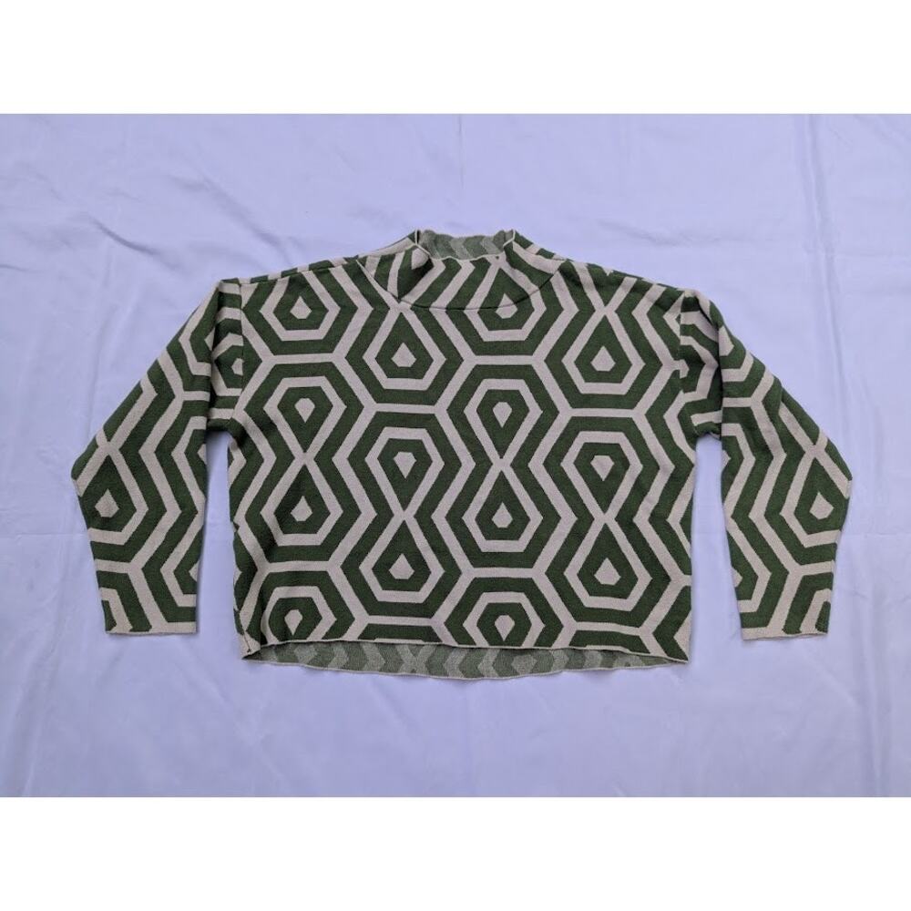 Maeve x Anthropologie The Carys Mock Neck Geometric Print Sweater in Khaki Green
